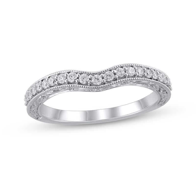 Main Image 1 of 1/4 CT. T.W. Diamond Vintage-Style Scrollwork Contour Wedding Band in 14K White Gold