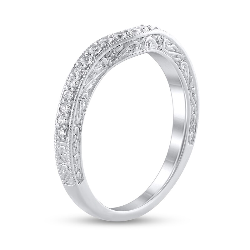 Main Image 2 of 1/4 CT. T.W. Diamond Vintage-Style Scrollwork Contour Wedding Band in 14K White Gold