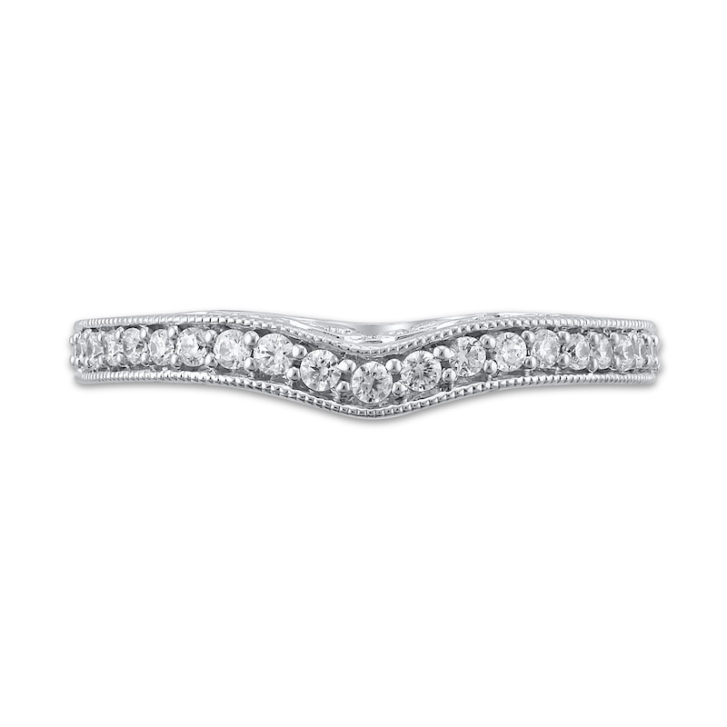 Main Image 3 of 1/4 CT. T.W. Diamond Vintage-Style Scrollwork Contour Wedding Band in 14K White Gold