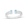 Thumbnail Image 1 of Baguette Swiss Blue Topaz and White Lab-Created Sapphire Open Shank Ring in Sterling Silver - Size 7