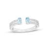 Thumbnail Image 0 of Baguette Swiss Blue Topaz and White Lab-Created Sapphire Open Shank Ring in Sterling Silver - Size 7