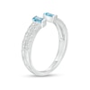 Thumbnail Image 2 of Baguette Swiss Blue Topaz and White Lab-Created Sapphire Open Shank Ring in Sterling Silver - Size 7