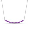 Thumbnail Image 1 of Alternating Baguette and Round Amethyst Curved Bar Necklace in Sterling Silver