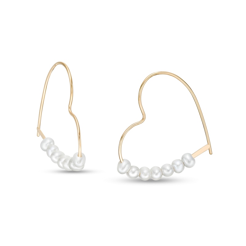 Main Image 1 of 4.5mm Freshwater Cultured Pearl Heart-Shaped Hoop Threader Earrings in 10K Gold