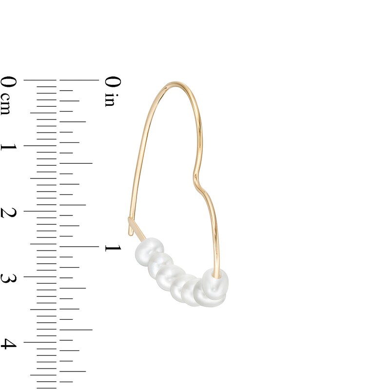 Main Image 3 of 4.5mm Freshwater Cultured Pearl Heart-Shaped Hoop Threader Earrings in 10K Gold