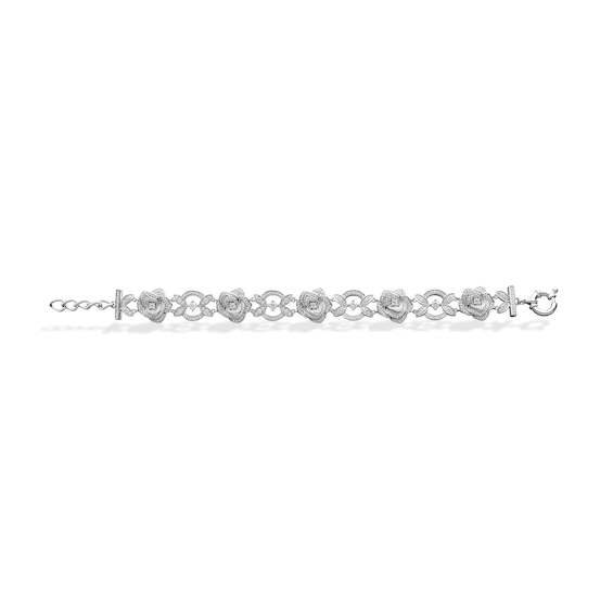 Enchanted Disney Ballroom Belle 3-1/2 CT. T.w. Diamond Roses Bracelet in 14K White Gold - 7.5"