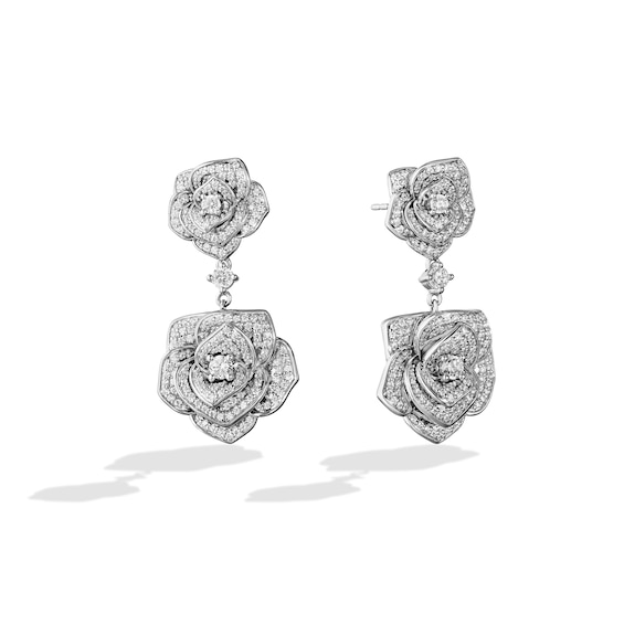 Enchanted Disney Ballroom Belle 2 CT. T.w. Diamond Roses Drop Earrings in 14K White Gold