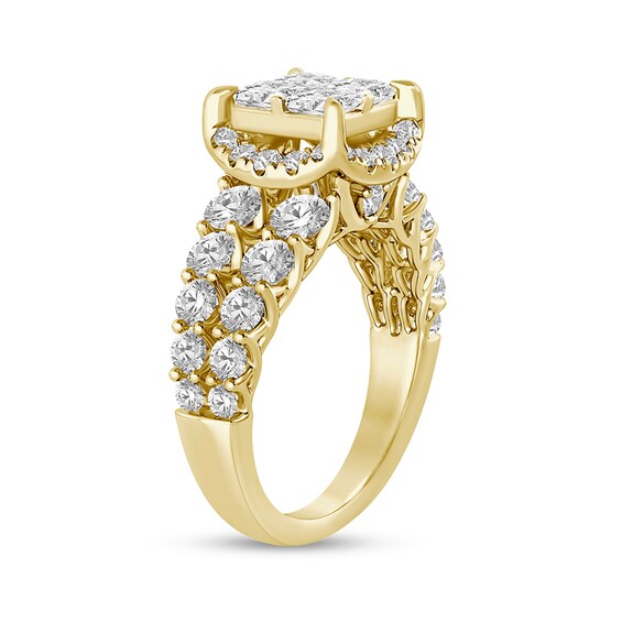 3 CT. T.w. Quad Princess-Cut Diamond Frame Double Row Engagement Ring in 14K Gold