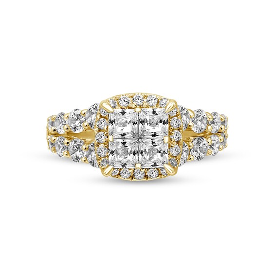 3 CT. T.w. Quad Princess-Cut Diamond Frame Double Row Engagement Ring in 14K Gold