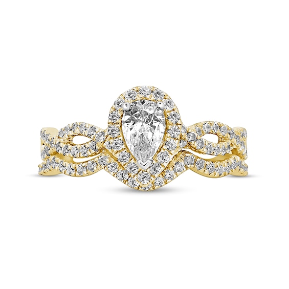1 CT. T.w. Pear-Shaped Diamond Twist Shank Bridal Set in 14K Gold (I/I2)
