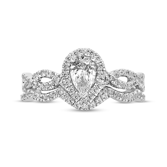 1 CT. T.w. Pear-Shaped Diamond Twist Shank Bridal Set in 14K White Gold (I/I2)