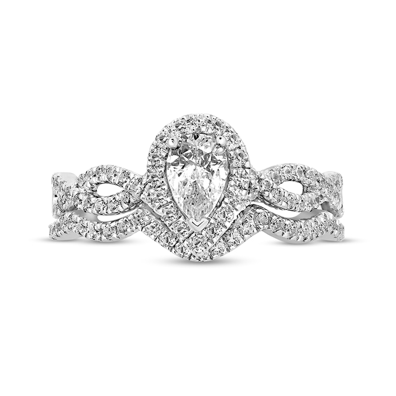 Main Image 3 of 1 CT. T.W. Pear-Shaped Diamond Twist Shank Bridal Set in 14K White Gold (I/I2)