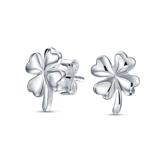 Puff Four Leaf Clover Stud Earrings in Sterling Silver