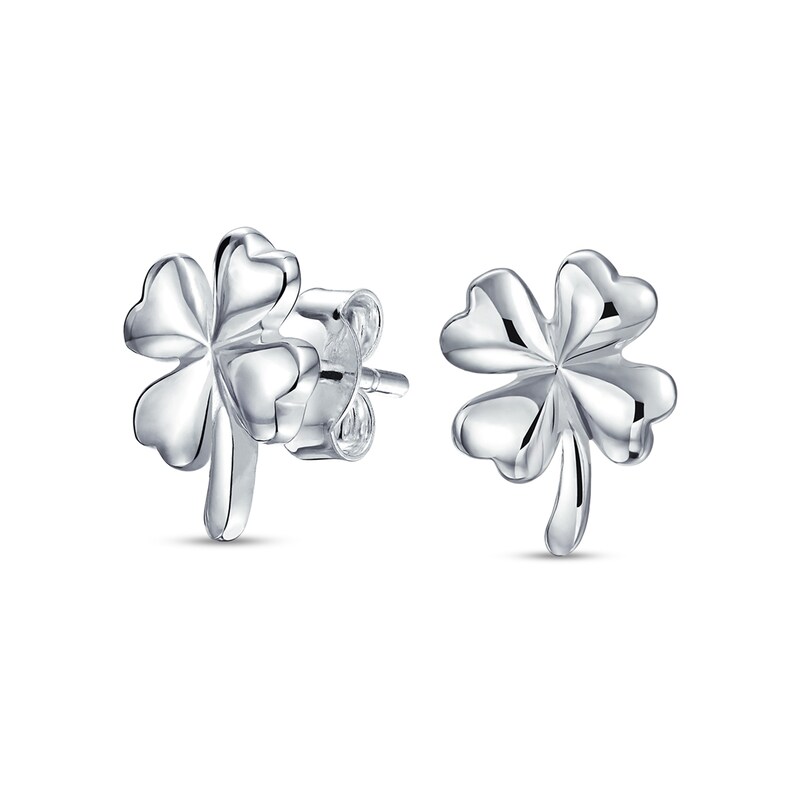 Main Image 1 of Puff Four Leaf Clover Stud Earrings in Sterling Silver