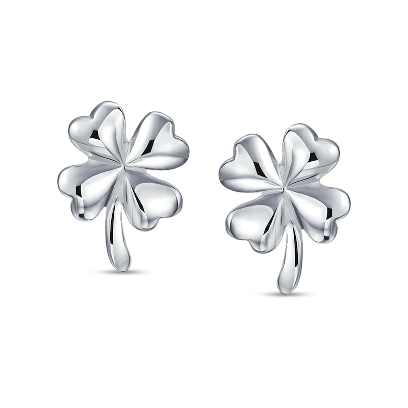 Main Image 2 of Puff Four Leaf Clover Stud Earrings in Sterling Silver