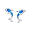 Blue Lab-Created Opal Dolphin Stud Earrings in Sterling Silver