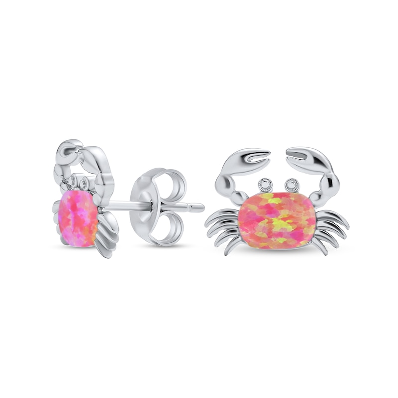 Main Image 1 of Cushion-Shaped Pink Lab-Created Opal Crab Stud Earrings in Sterling Silver