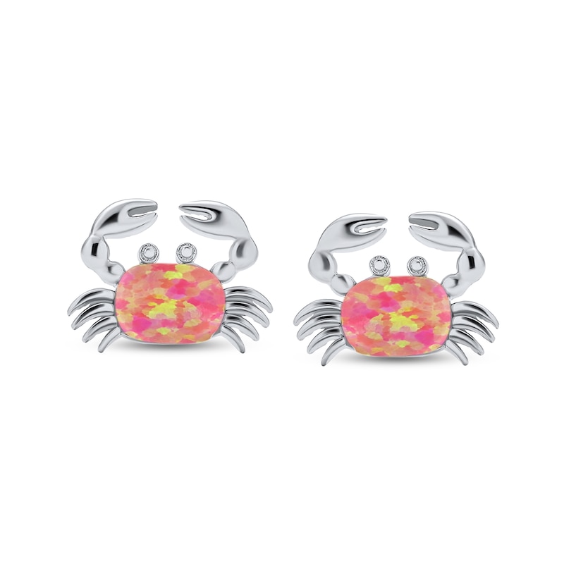 Main Image 2 of Cushion-Shaped Pink Lab-Created Opal Crab Stud Earrings in Sterling Silver