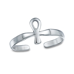 Ankh Cross Adjustable Toe Ring in Sterling Silver