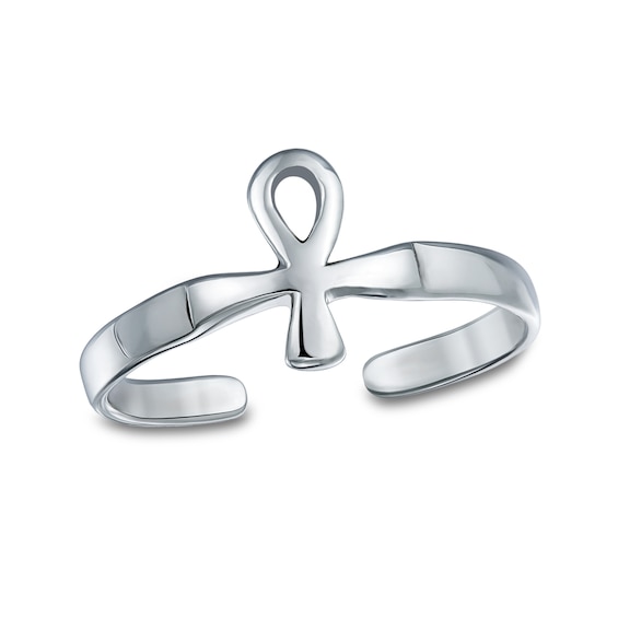 Ankh Cross Adjustable Toe Ring in Sterling Silver