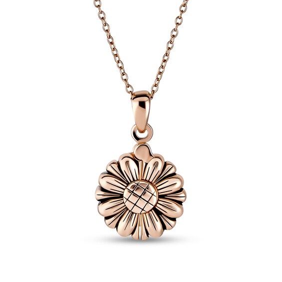 Oxidized "My Sunshine" Sunflower Locket Pendant in Sterling Silver with 18K Rose Gold Plate