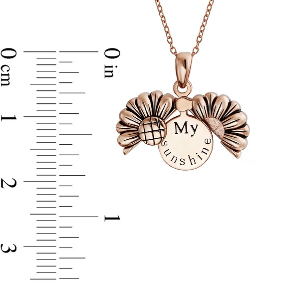 Oxidized "My Sunshine" Sunflower Locket Pendant in Sterling Silver with 18K Rose Gold Plate