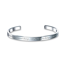 Crystal Accent Etched Serenity Prayer Cuff Bracelet in Stainless Steel – 8"