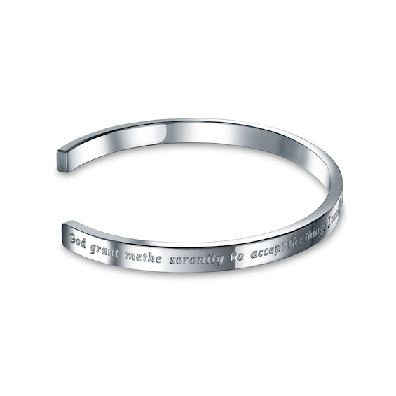 Crystal Accent Etched Serenity Prayer Cuff Bracelet in Stainless Steel â 8"