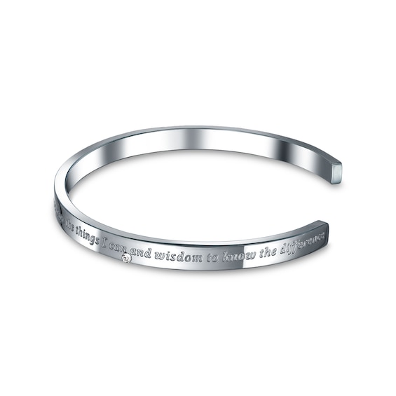 Crystal Accent Etched Serenity Prayer Cuff Bracelet in Stainless Steel â 8"