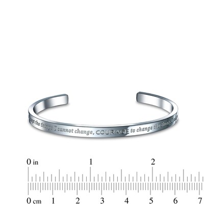 Crystal Accent Etched Serenity Prayer Cuff Bracelet in Stainless