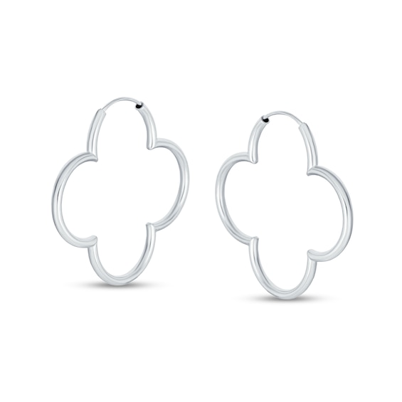 Four Leaf Clover Continuous Tube Hoop Earrings in Sterling Silver