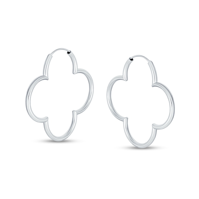 Main Image 1 of Four Leaf Clover Continuous Tube Hoop Earrings in Sterling Silver