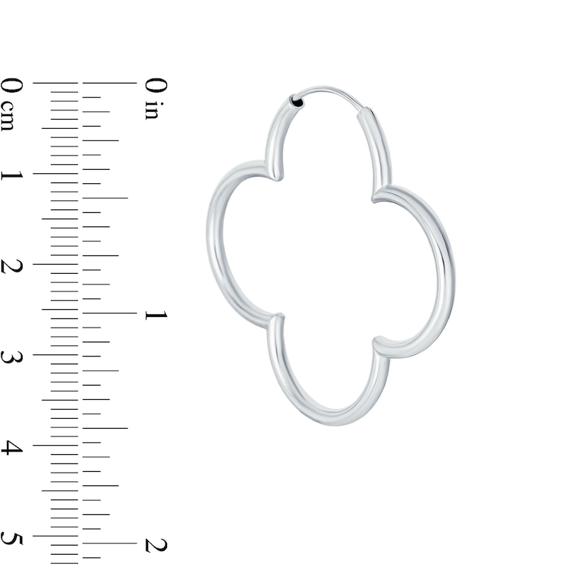 Main Image 2 of Four Leaf Clover Continuous Tube Hoop Earrings in Sterling Silver