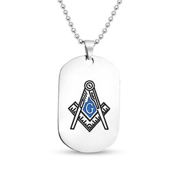 Men's Black and Blue Enamel Masonic Dog Tag Pendant in Stainless Steel – 20&quot;