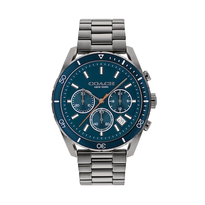 Men's Coach Preston Gunmetal Grey IP Chronograph Watch with Navy Blue Dial  (Model: 14602516) | Zales