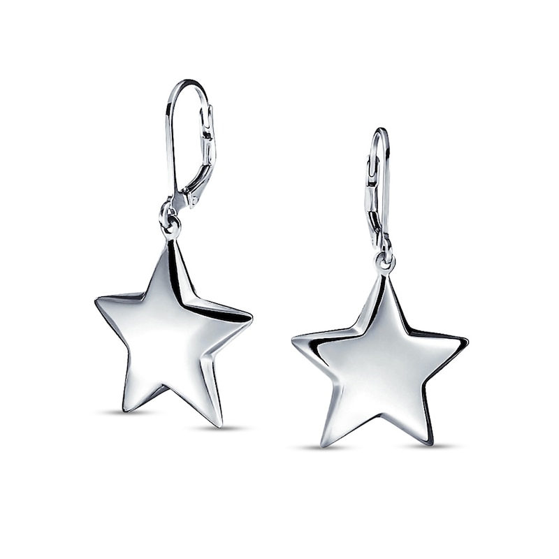 Puff Star Drop Earrings in Sterling Silver