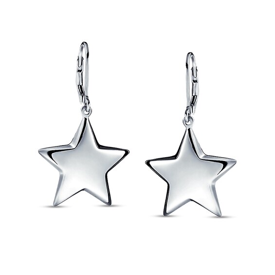Puff Star Drop Earrings in Sterling Silver