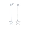 Double Star and Chain Linear Drop Earrings in Sterling Silver