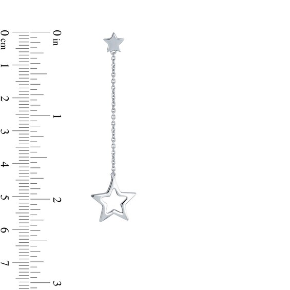Double Star and Chain Linear Drop Earrings in Sterling Silver