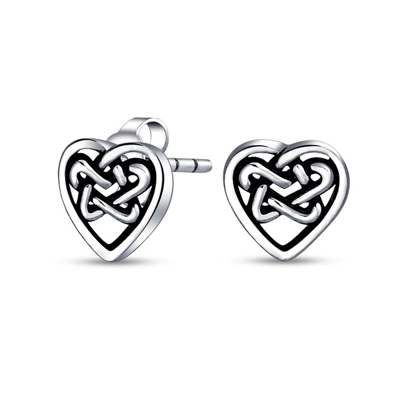 Oxidized Celtic Knot Heart Stud Earrings in Sterling Silver