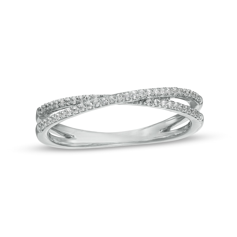Main Image 1 of 1/8 CT. T.W. Diamond Orbit Criss-Cross Ring in 10K White Gold