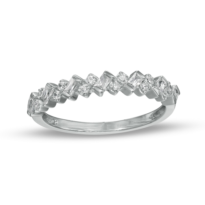 Main Image 1 of 1/4 CT. T.W. Diamond Tilted Zig-Zag Ring in 10K White Gold
