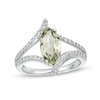Thumbnail Image 1 of Marilyn Monroe™ Collection Certified Marquise Green Quartz and 3/8 CT. T.W. Diamond Bypass Ring in 10K White Gold