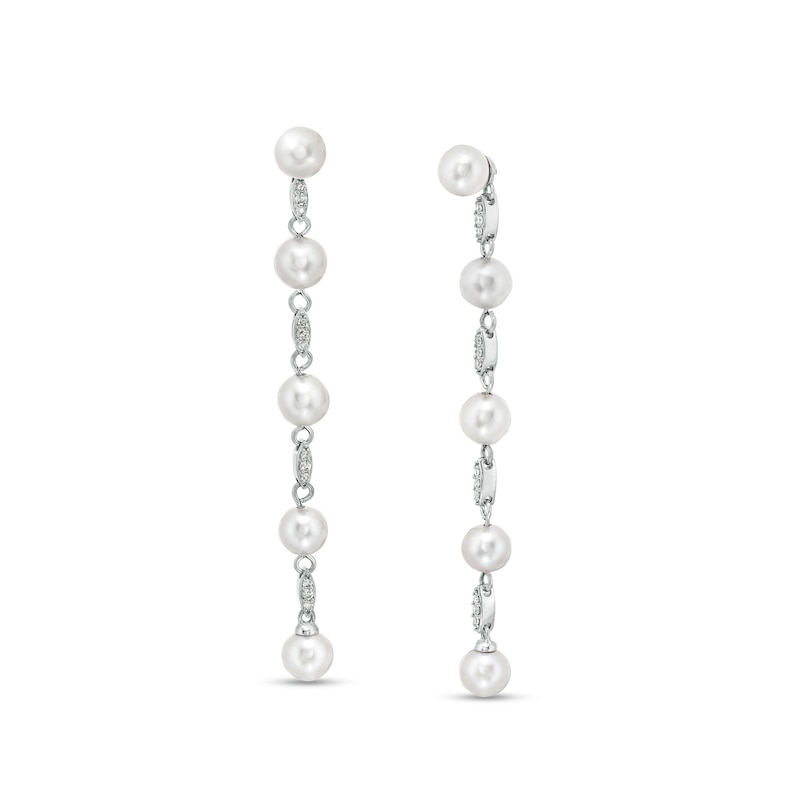 Main Image 1 of Marilyn Monroe™ Collection 6.0mm Freshwater Cultured Pearl and 1/6 CT. T.W. Diamond Drop Earrings in 10K White Gold