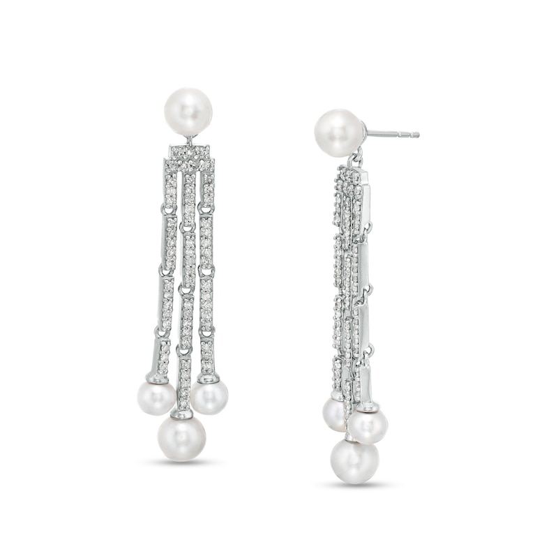 Main Image 1 of Marilyn Monroe™ Collection Freshwater Cultured Pearl and 5/8 CT. T.W. Diamond Dangle Drop Earrings in 10K White Gold