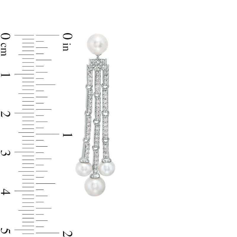 Marilyn Monroe™ Collection Cultured Freshwater Pearl and 5/8 CT. T.W. Diamond Dangle Drop Earrings in 10K White Gold