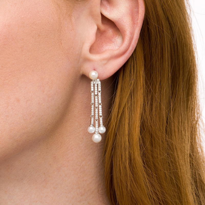 Main Image 3 of Marilyn Monroe™ Collection Freshwater Cultured Pearl and 5/8 CT. T.W. Diamond Dangle Drop Earrings in 10K White Gold
