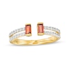 Thumbnail Image 1 of Baguette Garnet and White Lab-Created Sapphire Open Shank Ring in Sterling Silver with 14K Gold Plate - Size 7
