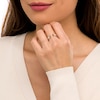Thumbnail Image 2 of Baguette Garnet and White Lab-Created Sapphire Open Shank Ring in Sterling Silver with 14K Gold Plate - Size 7