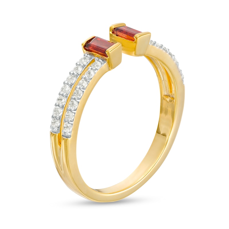 Baguette Garnet and White Lab-Created Sapphire Open Shank Ring in Sterling Silver with 14K Gold Plate - Size 7